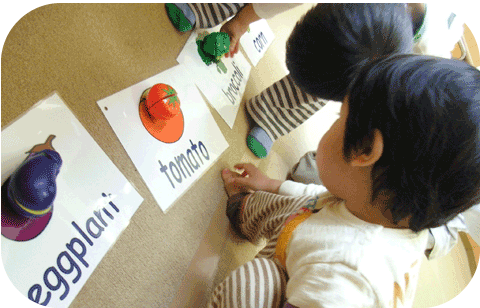 新潟 子供英会話 プリンス英米学院　プリキンディクラスの英単語のリピートの様子